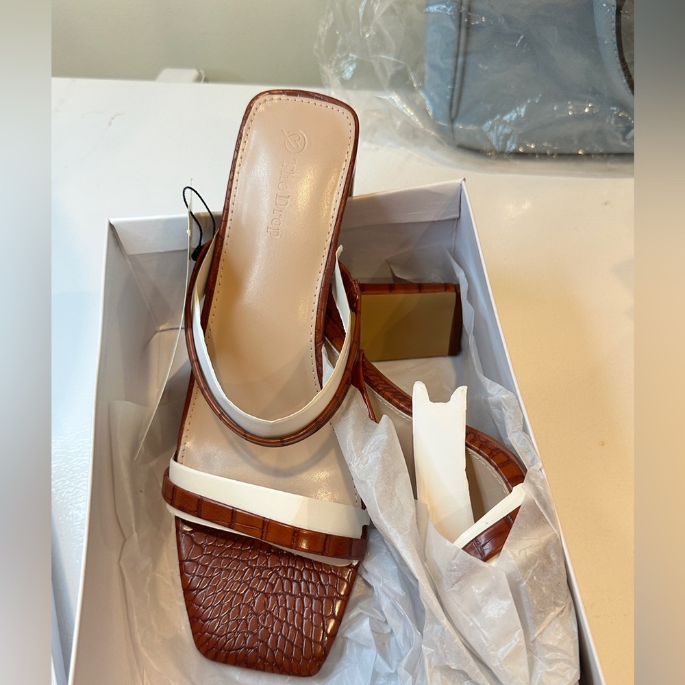 The drop Brown and Cream Heeled Sandals